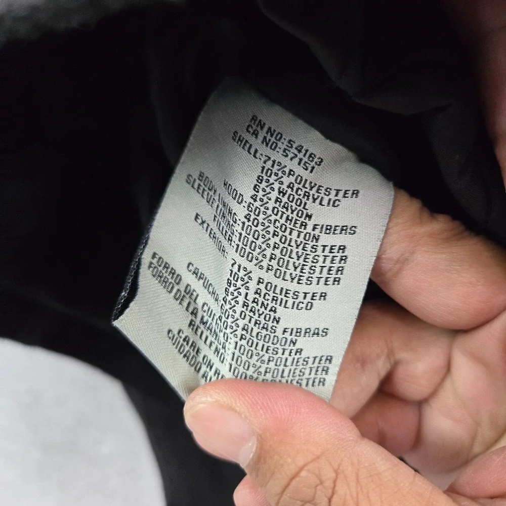 Levi's Men Jacket L Black Military Quilted Lined Hooded Wool Blend Full Zip READ